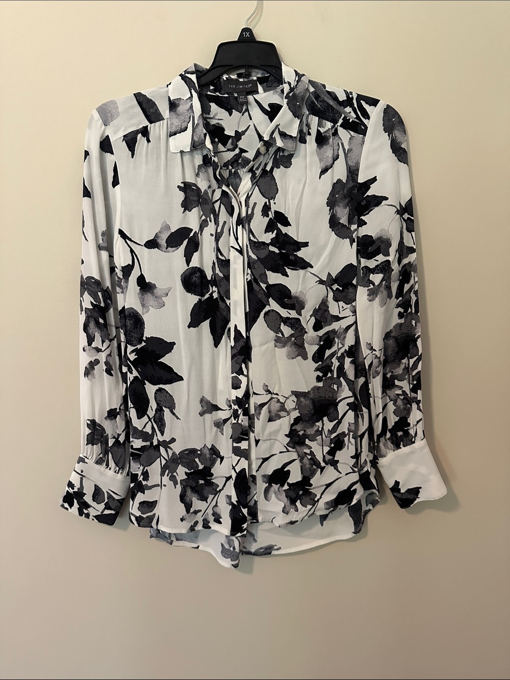 The Limited Black & White Floral Tie-Front Blouse